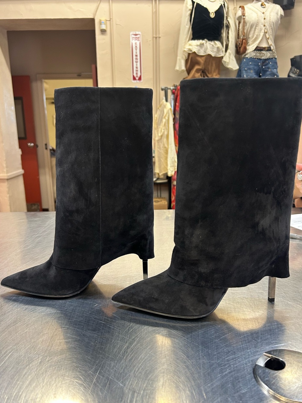 Balmain Paris Fold-Over Suede Stiletto Ankle Boots